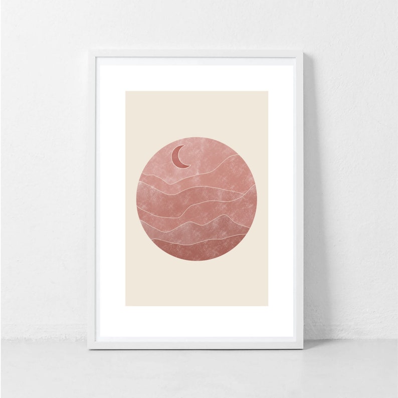 Illustration imprimable de paysage abstrait de lune, affiche imprimable de paysage, terre cuite abstraite, illustration terreuse, décor de mur de Boho image 4