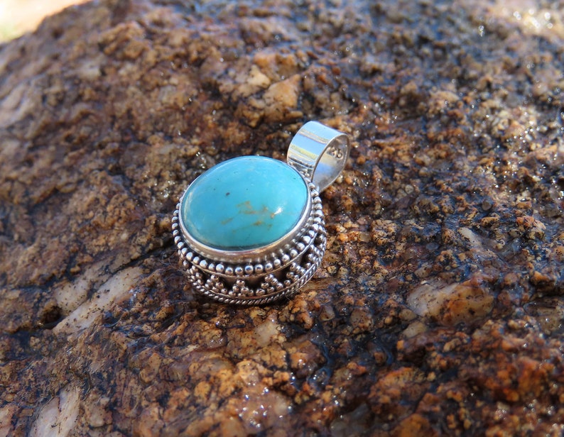 Sterling Silver Pendant, Turquoise Pendant, Healing Stone, Chakra Pendant image 5