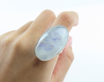 Sterling silver, Rainbow moonstone, Gemstone ring