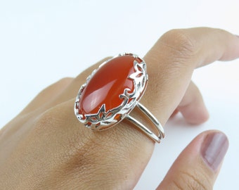 Sterling silver, Carnelian, Gemstone ring, Carnelian ring