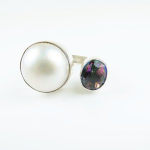 Sterling silver, Pearl, Mystic quartz, Gemstones ring