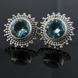 925 Silver, Stud Earrings, Push Back Earrings, BLue Topaz Earrings, Gemstone Earrings, Bali Earrings
