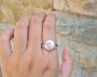 Sterling silver, Round pearl ring