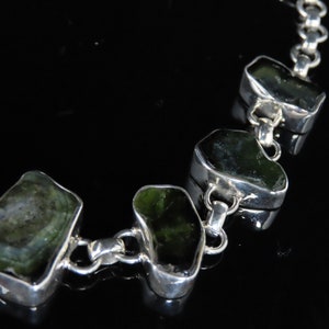 Plata de ley, Turmalina verde, Forma libre natural, Pulsera de piedras preciosas