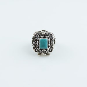 Sterling silver, Turquoise, Bali locket ring