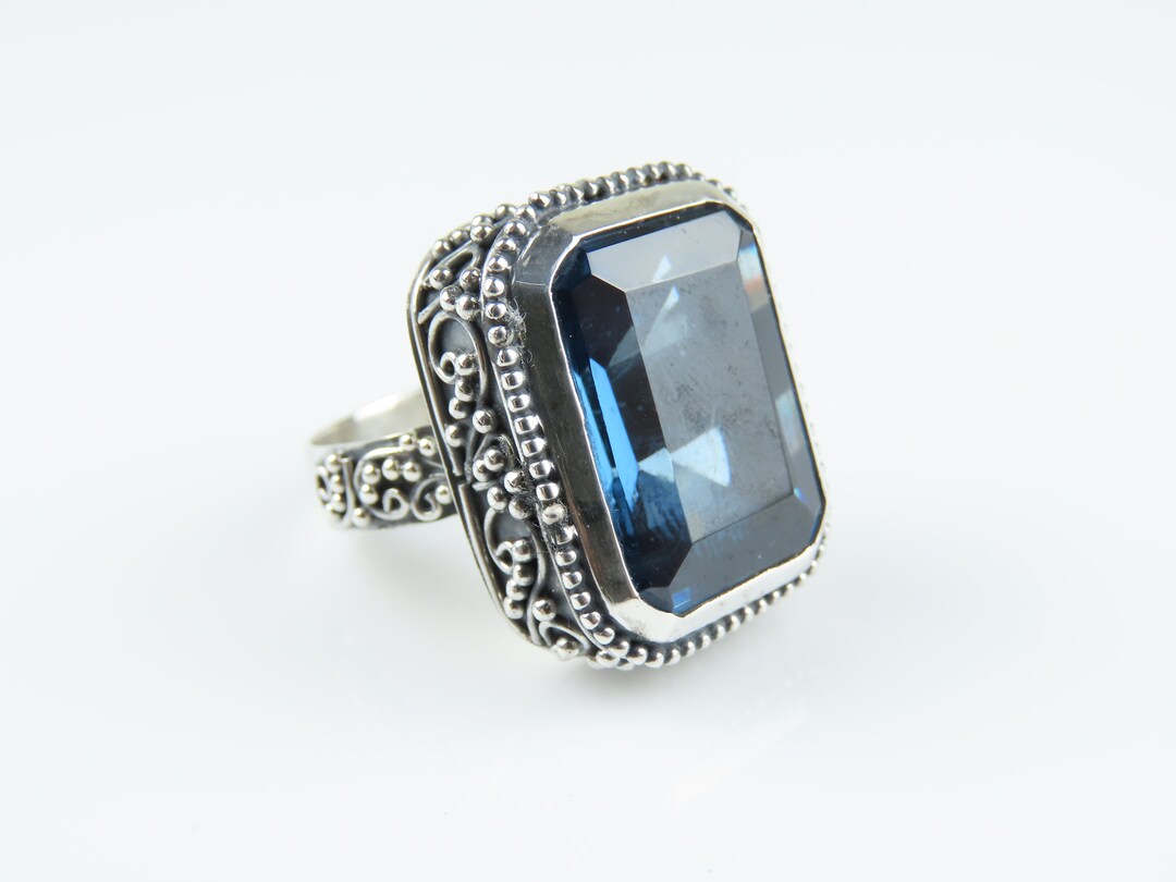 Sterling Silver, Blue Topaz, Rectangle Shape, Gemstone Ring - Etsy