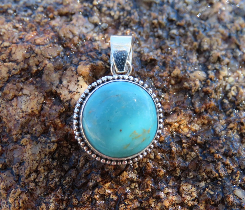 Sterling Silver Pendant, Turquoise Pendant, Healing Stone, Chakra Pendant image 2