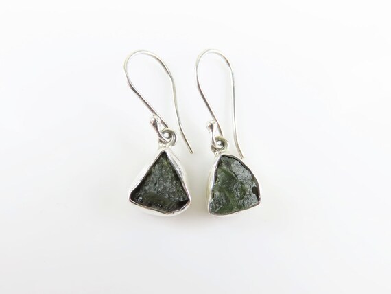 Sterling silver Natural moldavite Gemstone earrings