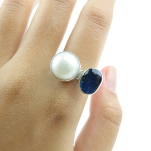 Sterling silver, Kyanite, Pearl, Gemstone ring