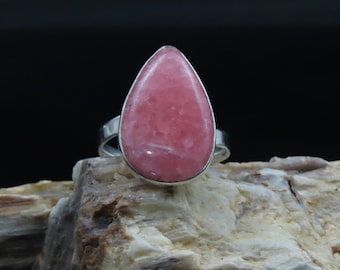 925 Silver, Rhodochrosite Ring, Gemstone Ring, Adjustable Size, Healing Stone