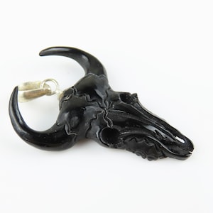 Sterling silver, Carved ox horn, Bull head pendant