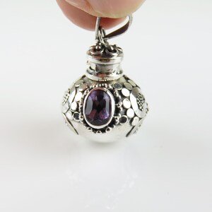 Sterling silver, Amethyst, Cremation pendant, Perfume bottle pendant