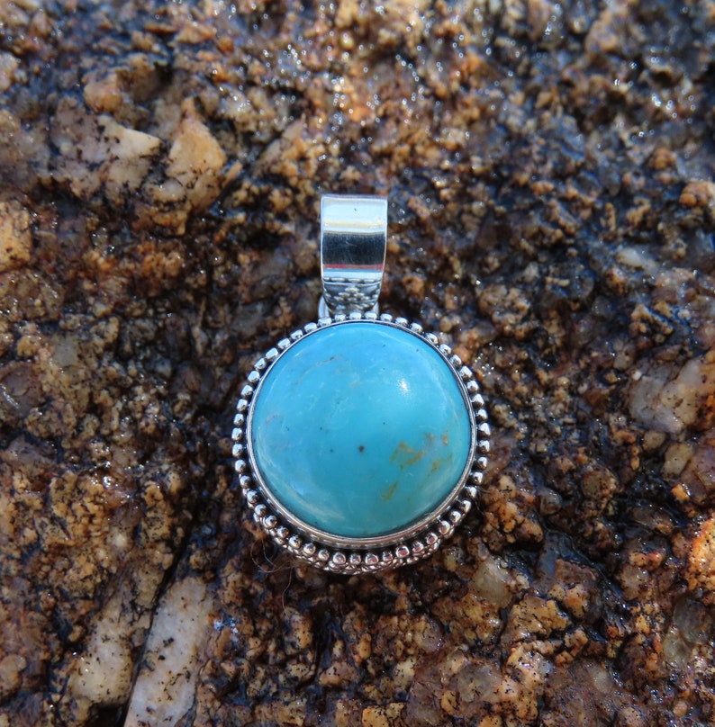 Sterling Silver Pendant, Turquoise Pendant, Healing Stone, Chakra Pendant image 3