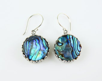 Sterling silver, Abalone shell, Round shape, Shell earrings