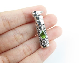 Sterling silver, Peridot, Cremation jewelry, Perfume bottle pendant