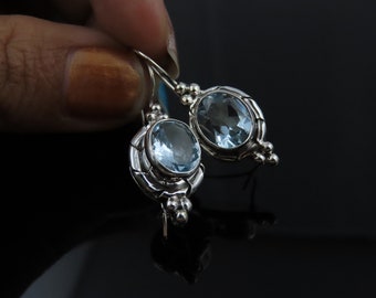 Sterling silver, Blue topaz, Women's earrings