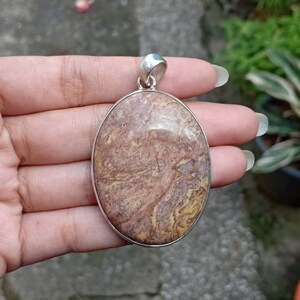 Sterling silver, Picture jasper gemstone, Big pendant