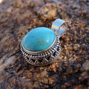 Sterling Silver Pendant, Turquoise Pendant, Healing Stone, Chakra Pendant image 1