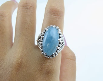 Sterling silver, Natural aquamarine, Gemstone ring, Aquamarine ring