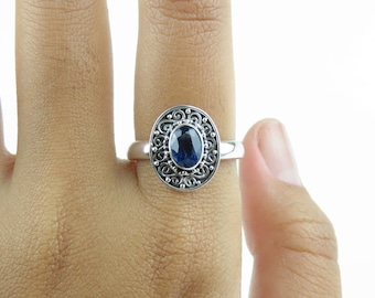 Sterling silver, Kyanite, Bali design ring