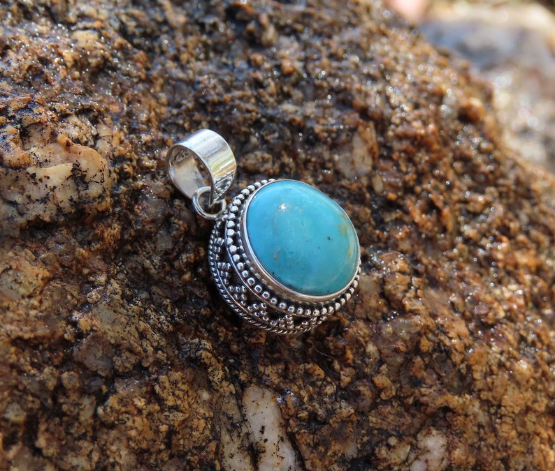 Sterling Silver Pendant, Turquoise Pendant, Healing Stone, Chakra Pendant image 4