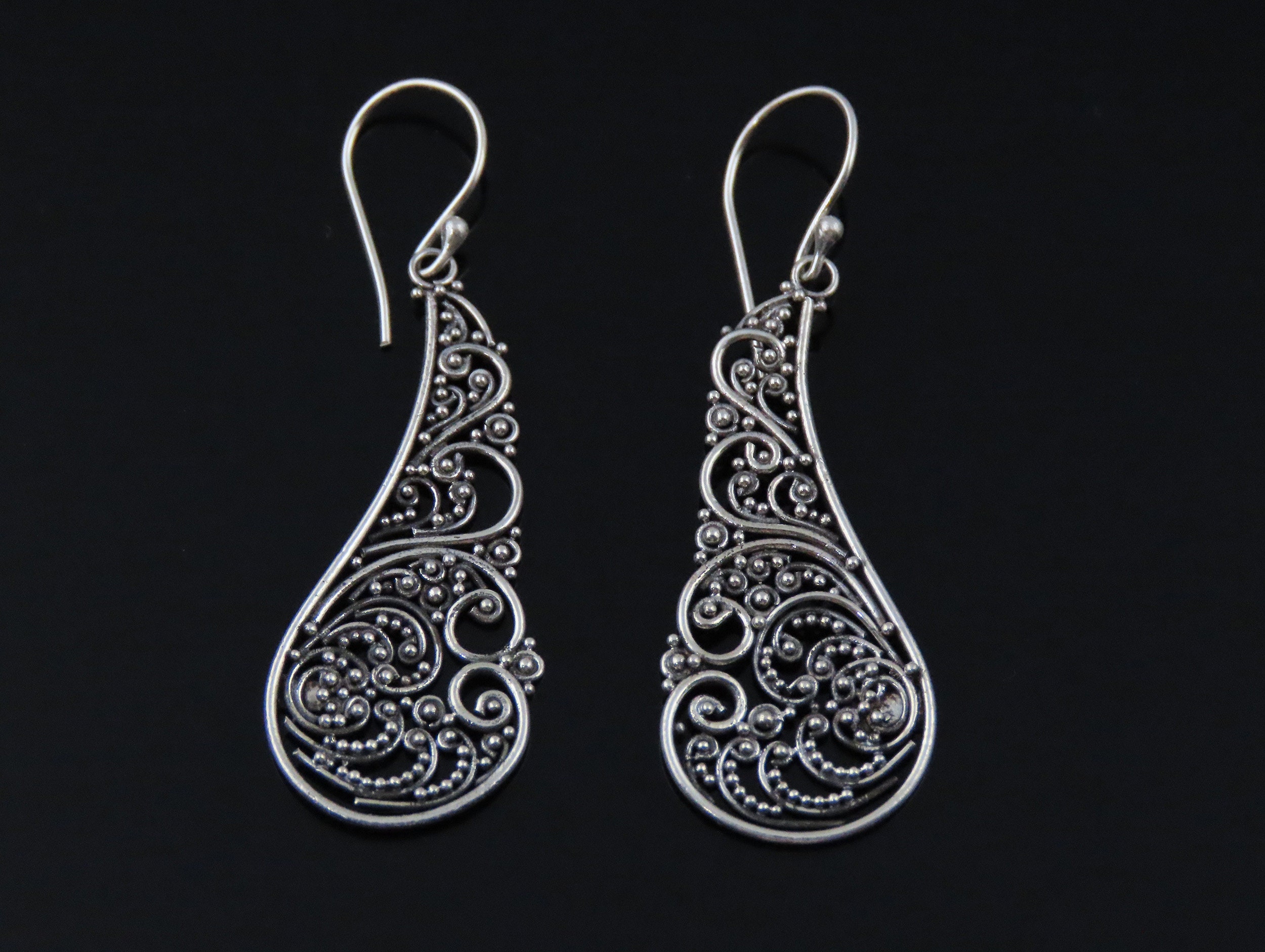 Filigree Design Solid Silver 925 Bali Handcrafted Earring 34393 