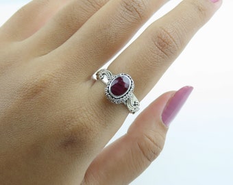 Sterling silver, Ruby, Bali design ring