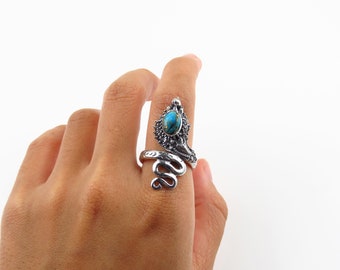 Sterling silver, Howlite turquoise, Bali snake design, Gemstone ring