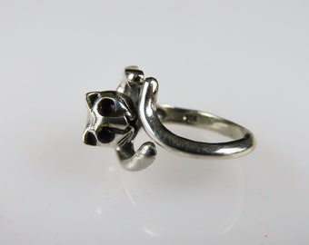 Sterling silver, Black onyx, Cat design, Feline, Gemstone ring
