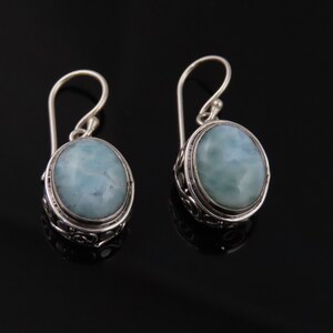 Sterling silver, Larimar gemstone, Women's dangle earrings
