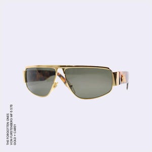 Original Vintage VON FURSTENBERG Sunglasses | Model MF6S | 1980s | Futuristic Gold Aviator Style | New Old Stock (NOS)