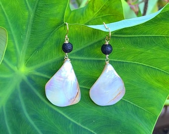 Lava Beads & Natural Shell Earrings| Lava Bead Earrings| Diffuser Beads Earrings| Gift Idea| Handmade Jewelry| Semi-Precious Beads