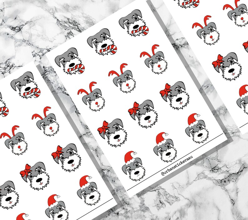 Christmas Schnauzer Puppy Circle Sticker Sheet