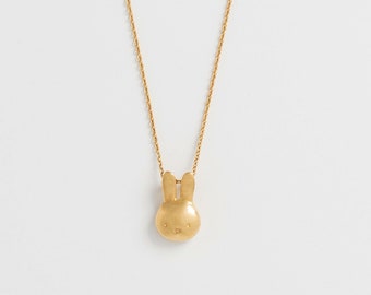 Grand collier tête de Miffy en or vermeil 18 carats, pendentif lapin élégant, bijoux artisanaux, pièce de déclaration parfaite, collier Miffy