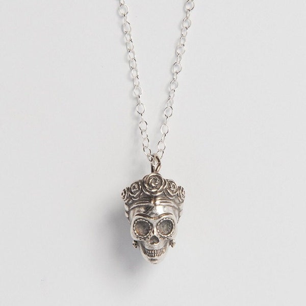 Frida Kahlo Necklace - Sugar Skull, Handmade, Recycled Silver, Officially Licensed, UK Made