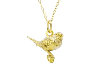 Robin Necklace 18ct Gold Vermeil, Handmade in the UK, Recycled Silver, Nature Inspired Bird Jewellery