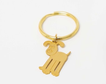Etched Gromit Keyring | Wallace & Gromit Gift | Handmade Brass Bag Charm | UK Aardman Fan Collectable | Dog Lover Gift Idea