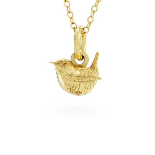 Wren Necklace 18ct Gold Vermeil, Handmade in the UK, UK Favourite Bird, Nature Inspired Jewellery, Eco-Friendly Silver, Gift for her