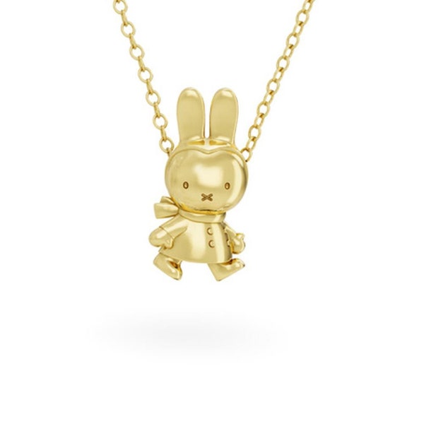 18ct Gold Vermeil Winter Miffy Necklace, Seasonal Bunny Pendant, Elegant Gold Jewelry, Perfect Holiday Gift