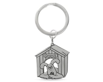 Sterling Silver Gromit Kennel Keyring | Handmade Wallace & Gromit Gift | Official Aardman Collectable | UK Keyring for Fans