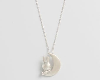 Miffy Moon Necklace, Sterling Silver Crescent Moon Pendant, Handmade UK Jewellery Gift
