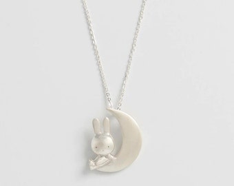 Miffy Moon Necklace Sterling Silver, Handmade UK Jewellery, Recycled Silver Pendant, Officially Licensed