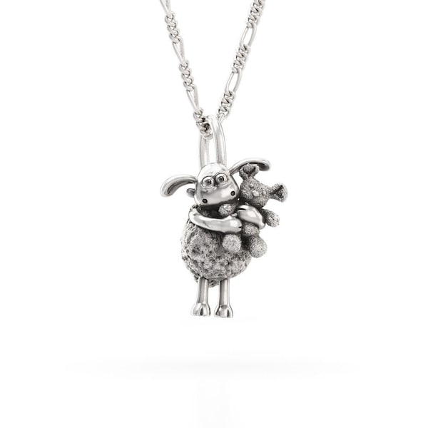 925 Sterling Silber Shaun das Schaf Timmy & Teddy Halskette, Schaf Halskette, Charm Halskette