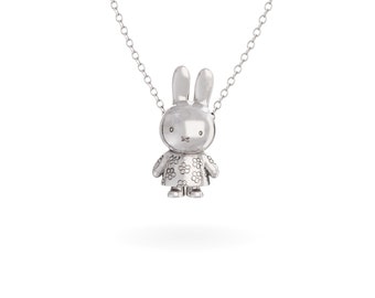 Miffy Flower Body Necklace Sterling Silver, Collier de lapin, Cadeaux pour elle, Cadeau de Noël