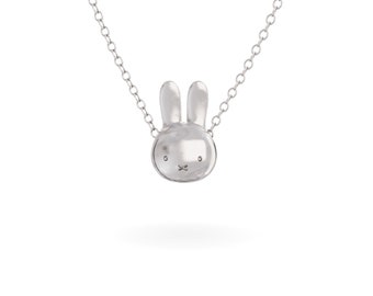 Sterling Silver Miffy Necklace, Medium Miffy Head Pendant, Handcrafted Bunny Jewelry, Perfect for Classic Miffy Lovers