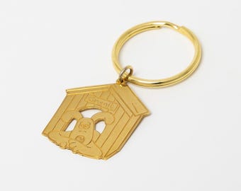 Etched Kennel Keyring | Wallace & Gromit Dog Lover Gift | Handmade UK Brass Bag Charm | Aardman Collectable | Thoughtful Keepsake