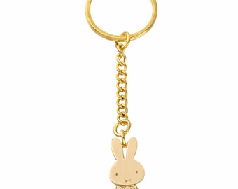 Miffy Bag Charm | Daisy Dress Gold Keyring | Unique Bridesmaid & Flower Girl Gift | Cute Rabbit Jewellery for Her