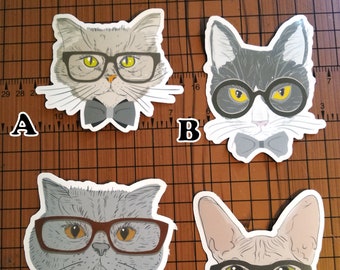 Hipster Cat Stickers - Cute Cats with spectacles and bowties! 4 Different Cats Available!