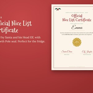 Personligt brev från jultomten, utskrivbart julbrev med fin lista, intyg, anpassat julbrev för barn, digital PDF bild 4