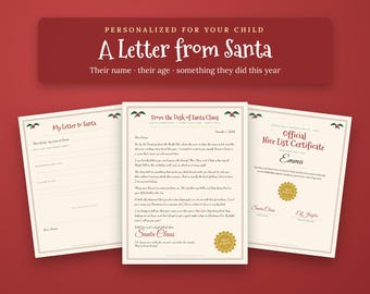 Personalized Letter from Santa, Printable Santa Letter with Nice List Certificate, Custom Christmas Letter for Kids, Digital PDF